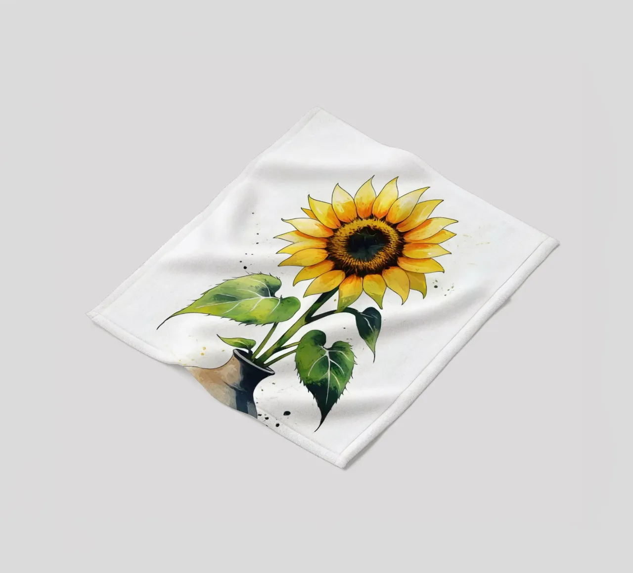 Pittura digitale minimalista di un girasole in un vaso coperta in pile da Bloom And Brush