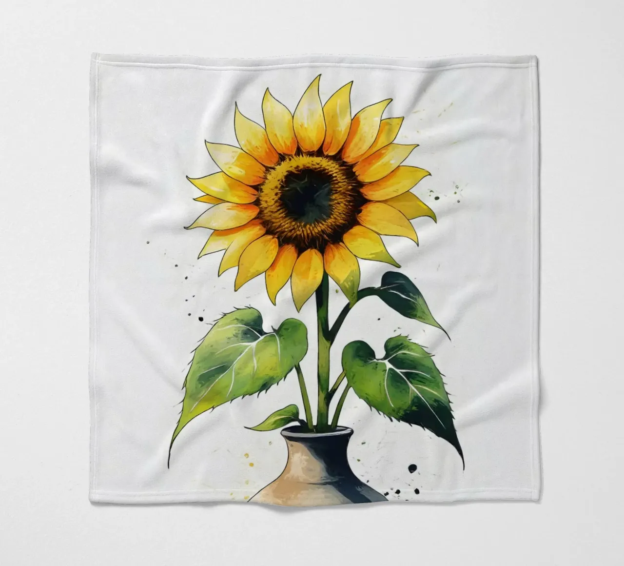 Pittura digitale minimalista di un girasole in un vaso coperta in pile da Bloom And Brush