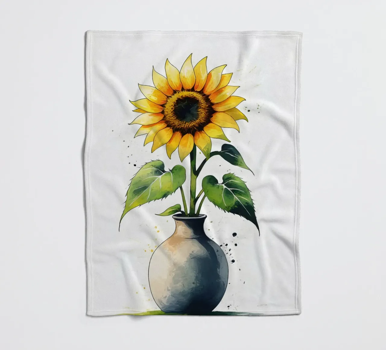 Pittura digitale minimalista di un girasole in un vaso coperta in pile da Bloom And Brush