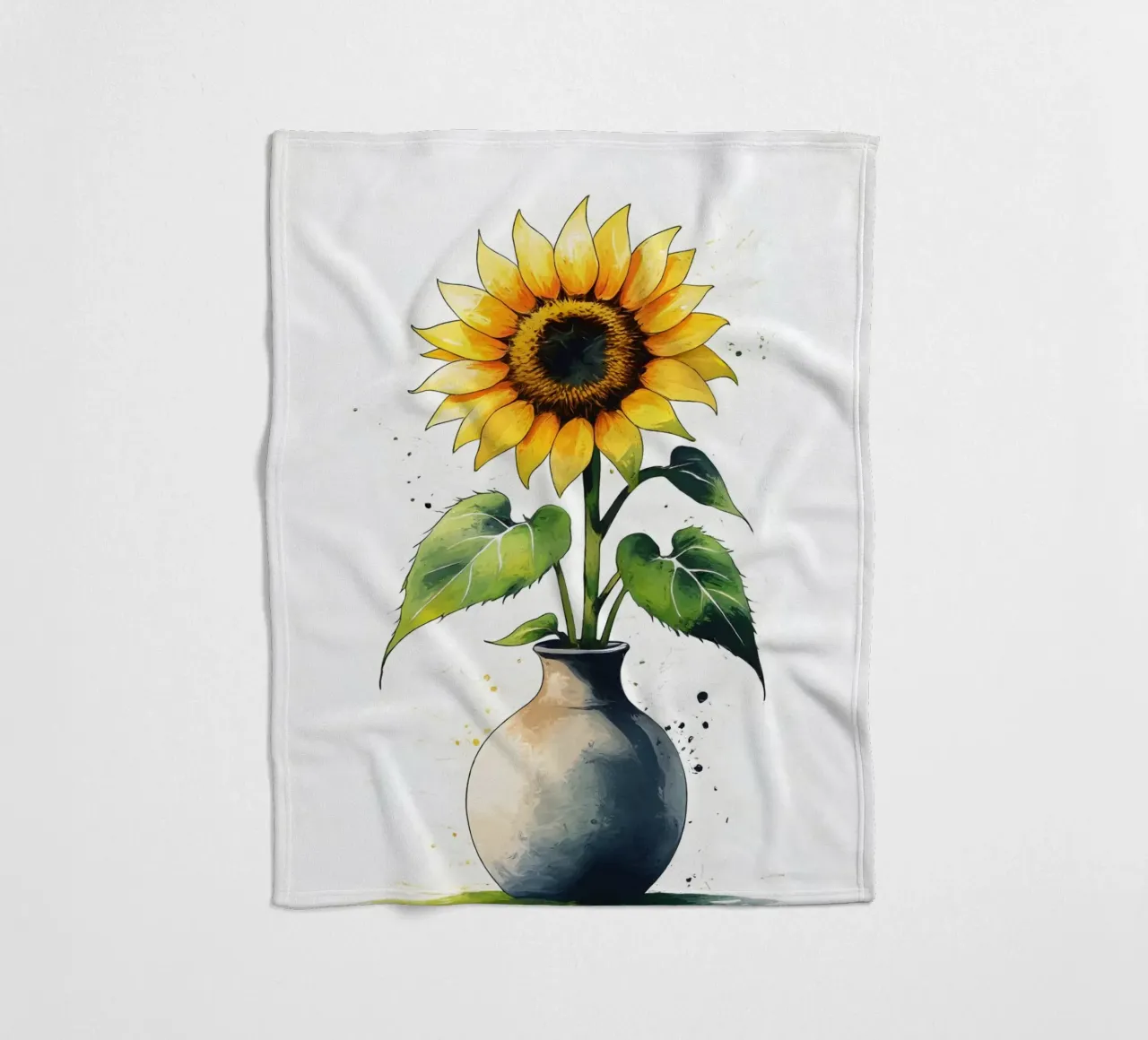 Pittura digitale minimalista di un girasole in un vaso coperta in pile da Bloom And Brush