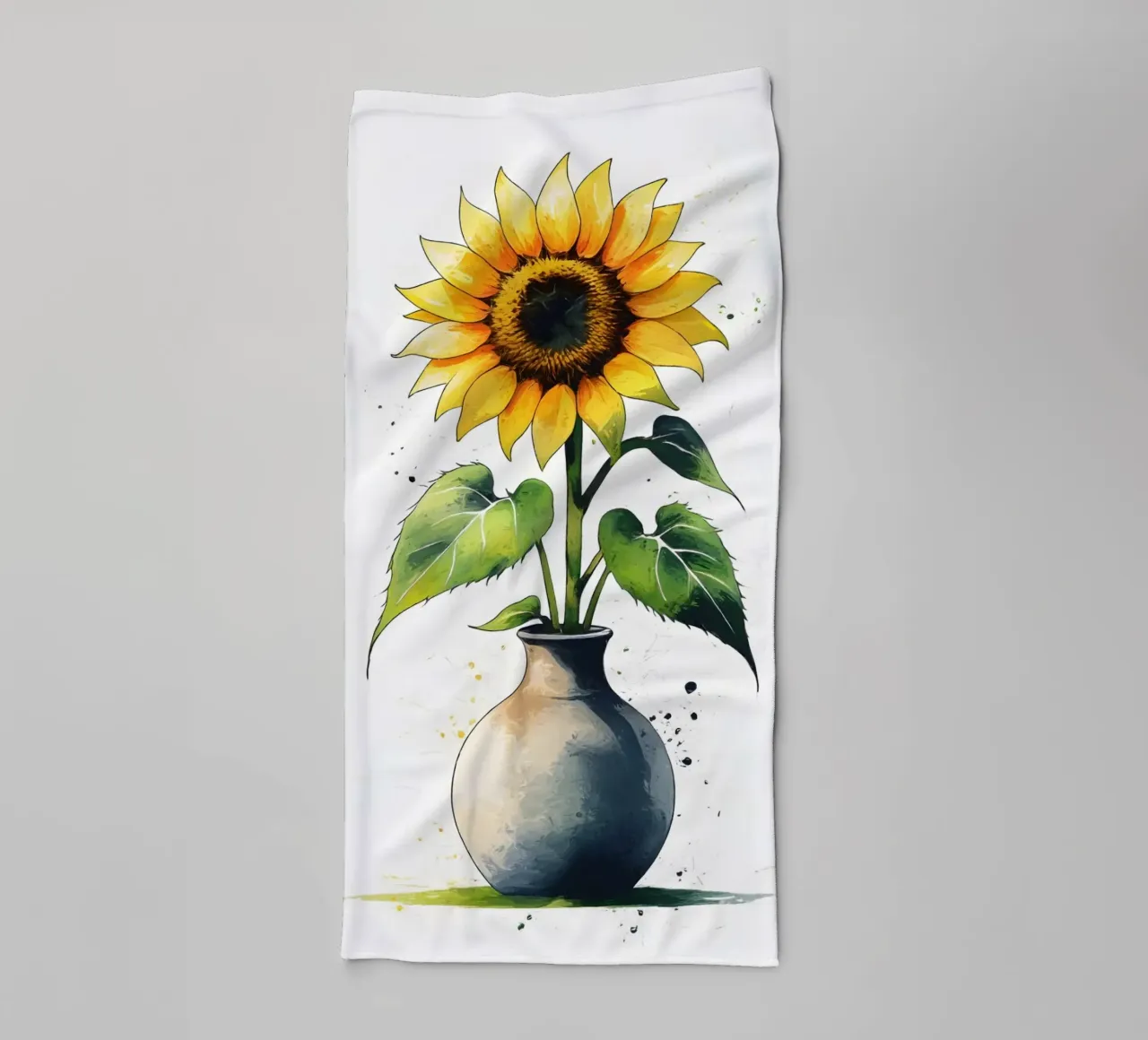 Pittura digitale minimalista di un girasole in un vaso asciugamano da bagno da Bloom And Brush