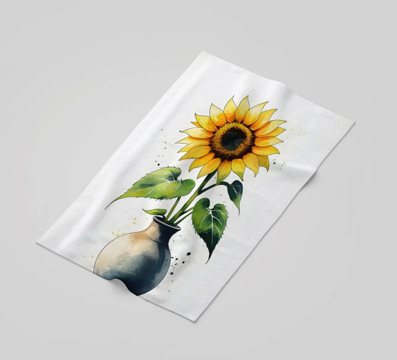 Pittura digitale minimalista di un girasole in un vaso telo mare da Bloom And Brush