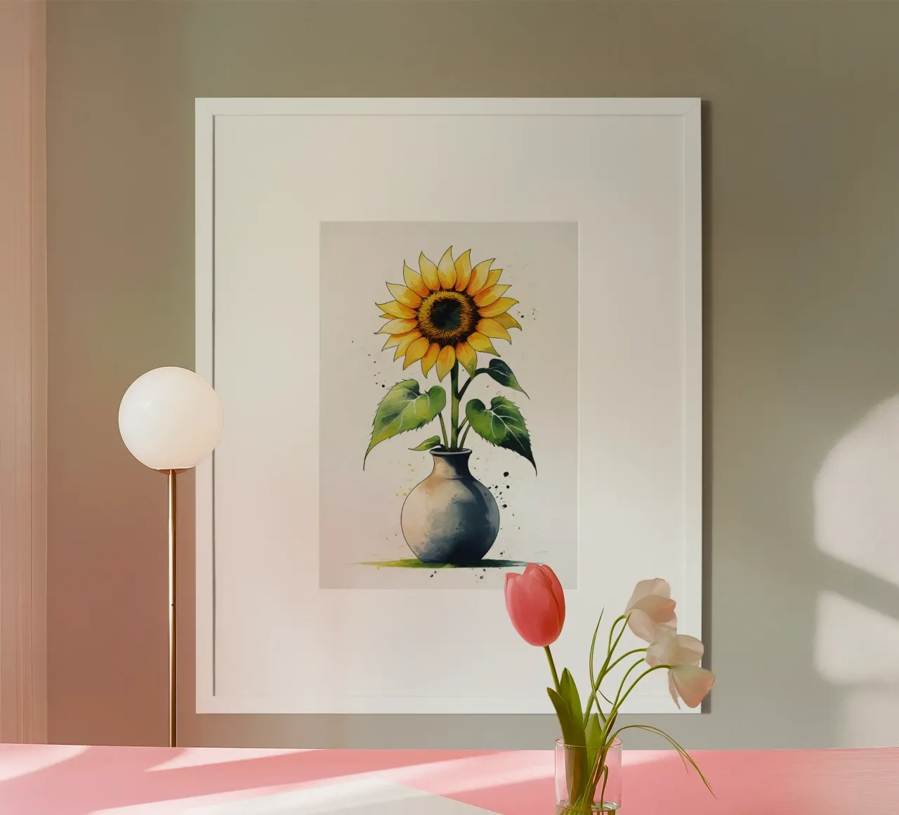 Pittura digitale minimalista di un girasole in un vaso carta hahnemühle da Bloom And Brush