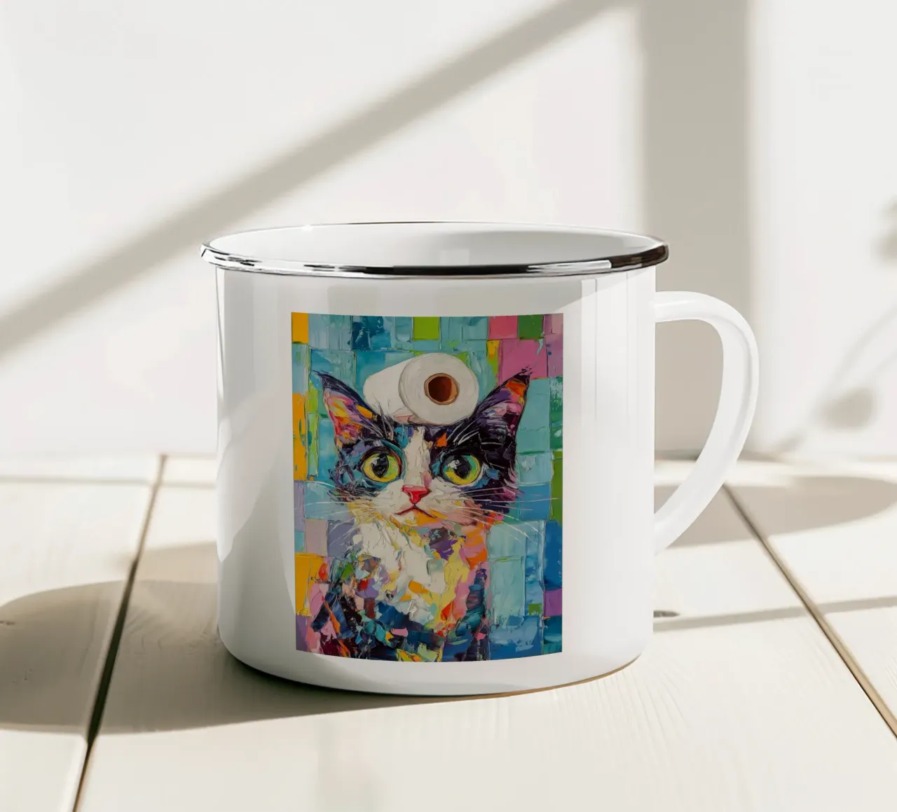Gatto con carta igienica tazza in smalto da JoyWalkerShop