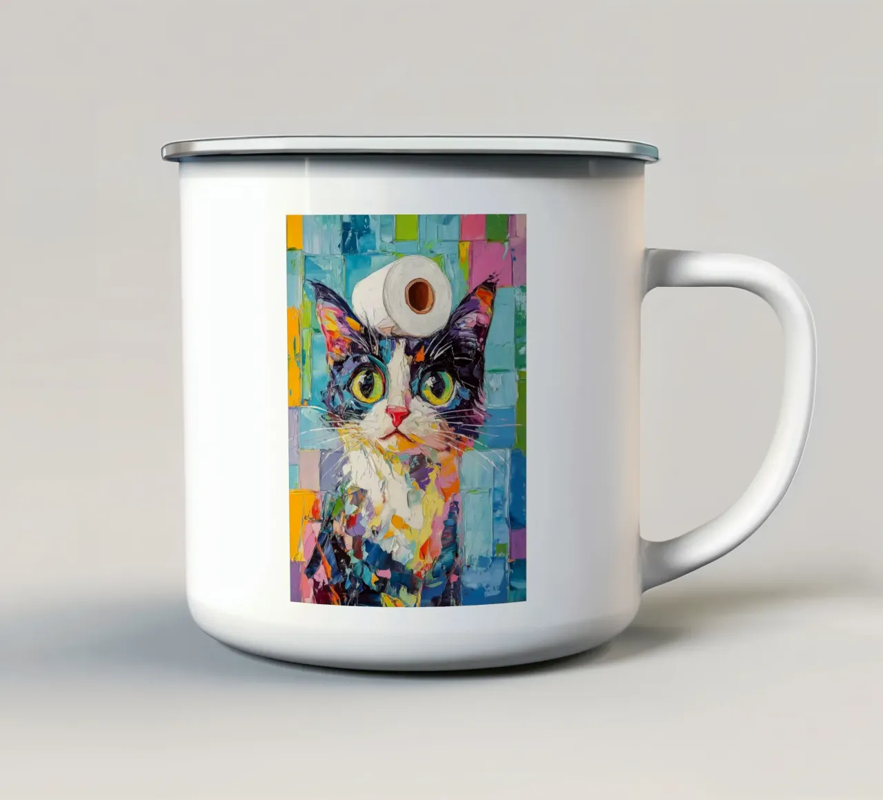 Gatto con carta igienica tazza in smalto da JoyWalkerShop