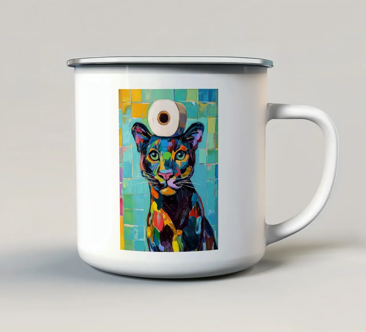 Pantera con carta igienica tazza in smalto da JoyWalkerShop