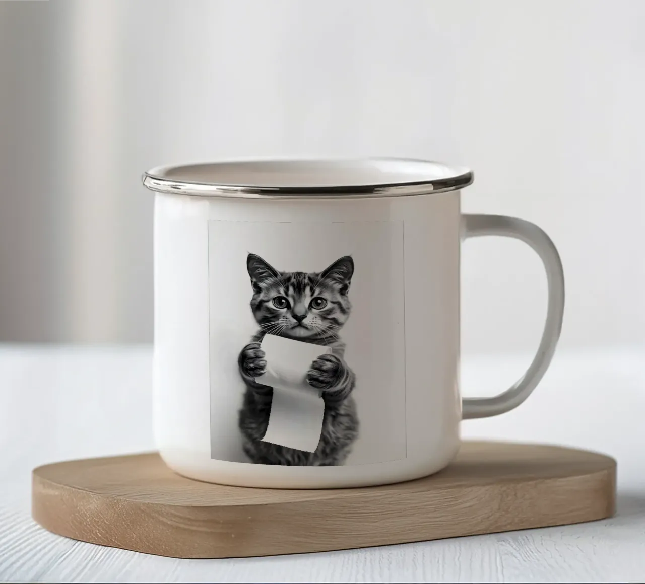 Poster per il bagno con animali gattini tazza in smalto da JoyWalkerShop