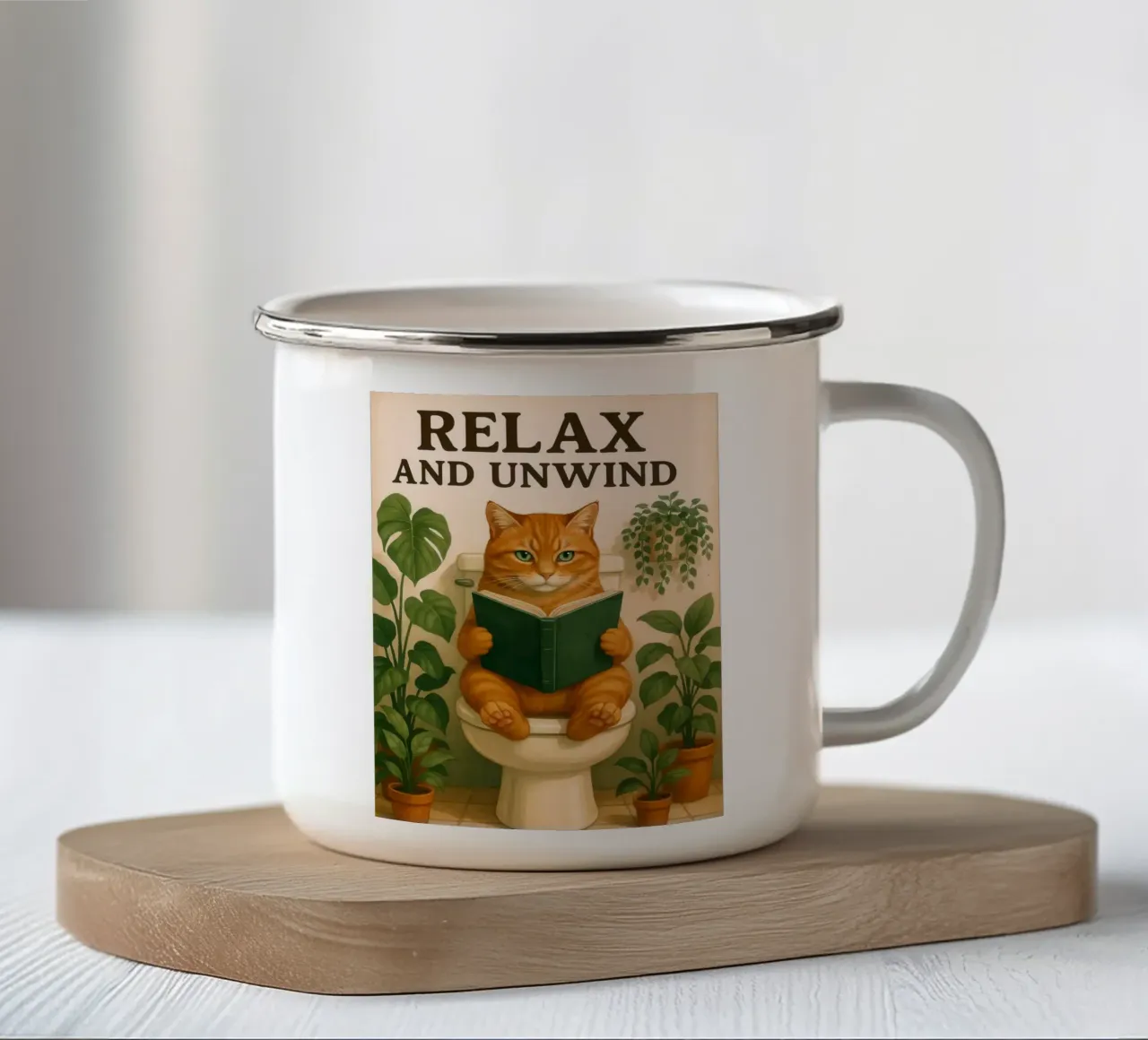 Rilassarsi e distendersi_ Umorismo da bagno tazza in smalto da JoyWalkerShop