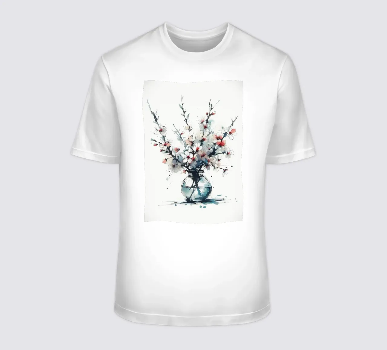 Pittura digitale minimalista di un fiore di ciliegio in un vaso t-shirt da Bloom And Brush