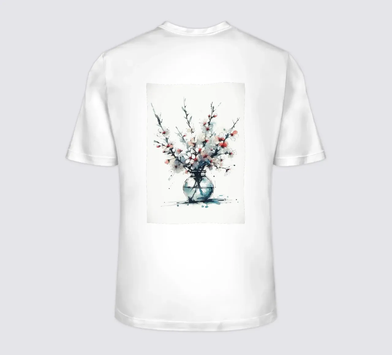 Pittura digitale minimalista di un fiore di ciliegio in un vaso t-shirt da Bloom And Brush