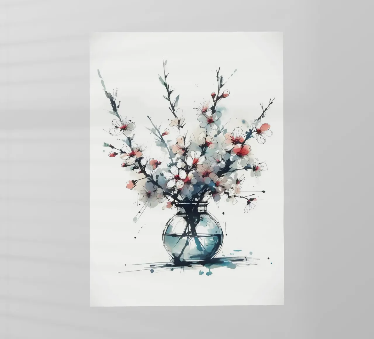 Pittura digitale minimalista di un fiore di ciliegio in un vaso pellicola backlit da Bloom And Brush