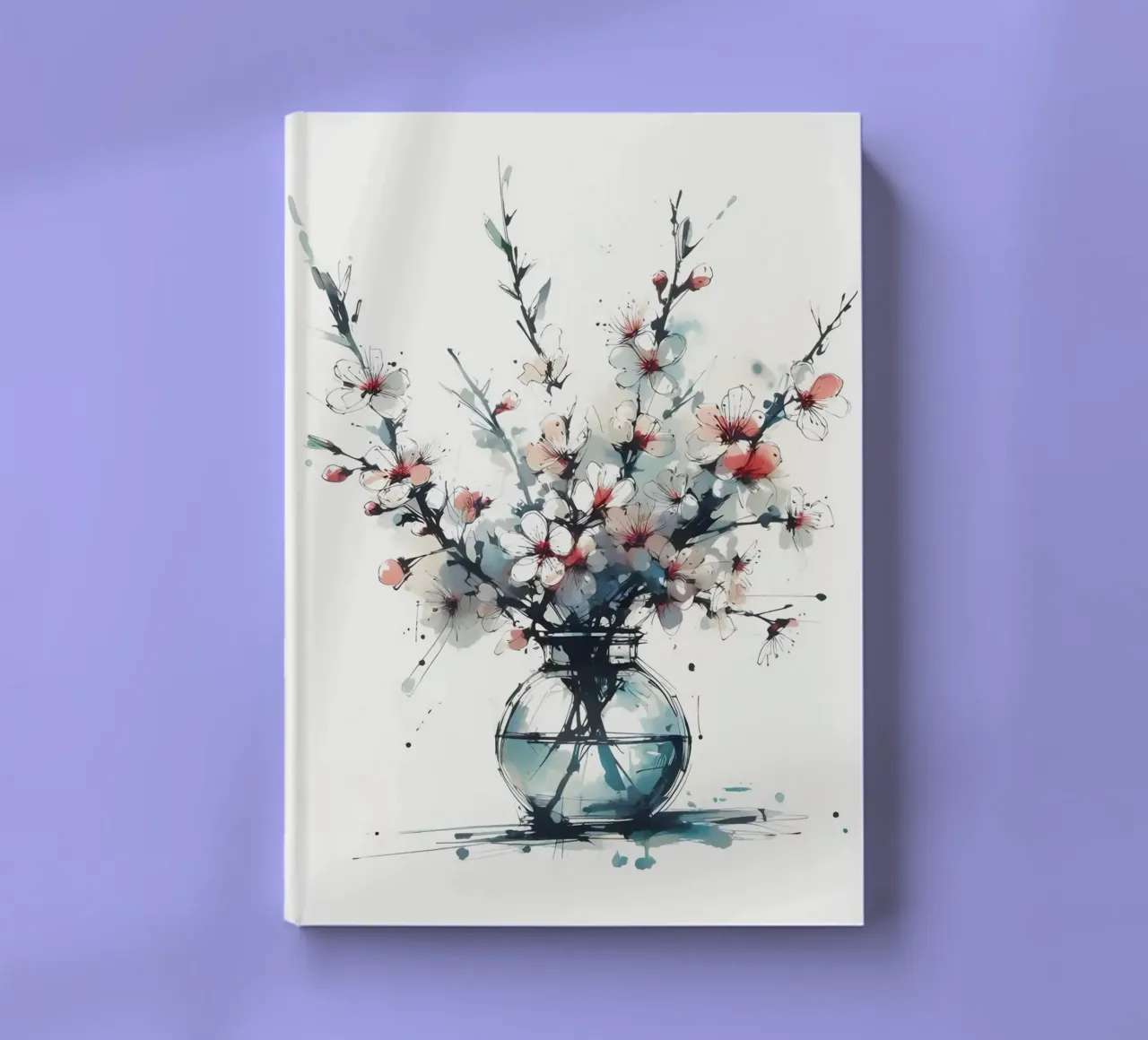 Pittura digitale minimalista di un fiore di ciliegio in un vaso diario da Bloom And Brush