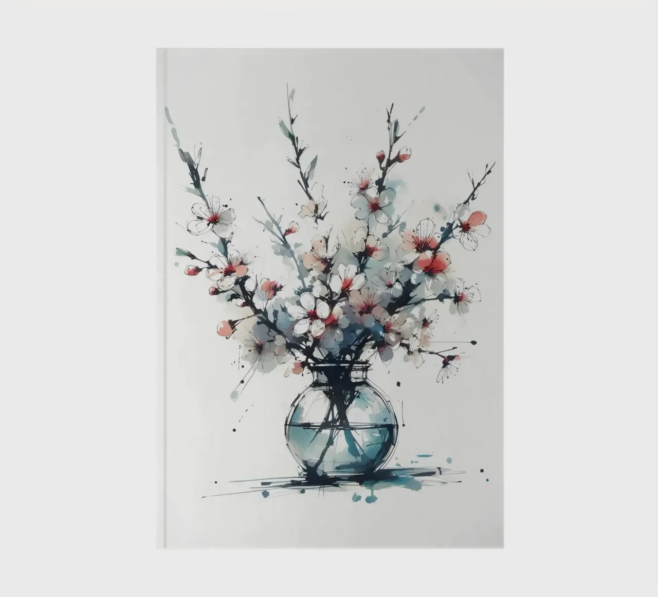 Pittura digitale minimalista di un fiore di ciliegio in un vaso diario da Bloom And Brush