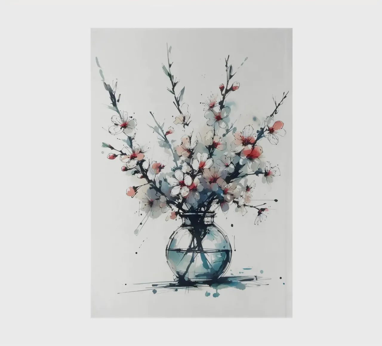 Pittura digitale minimalista di un fiore di ciliegio in un vaso diario da Bloom And Brush