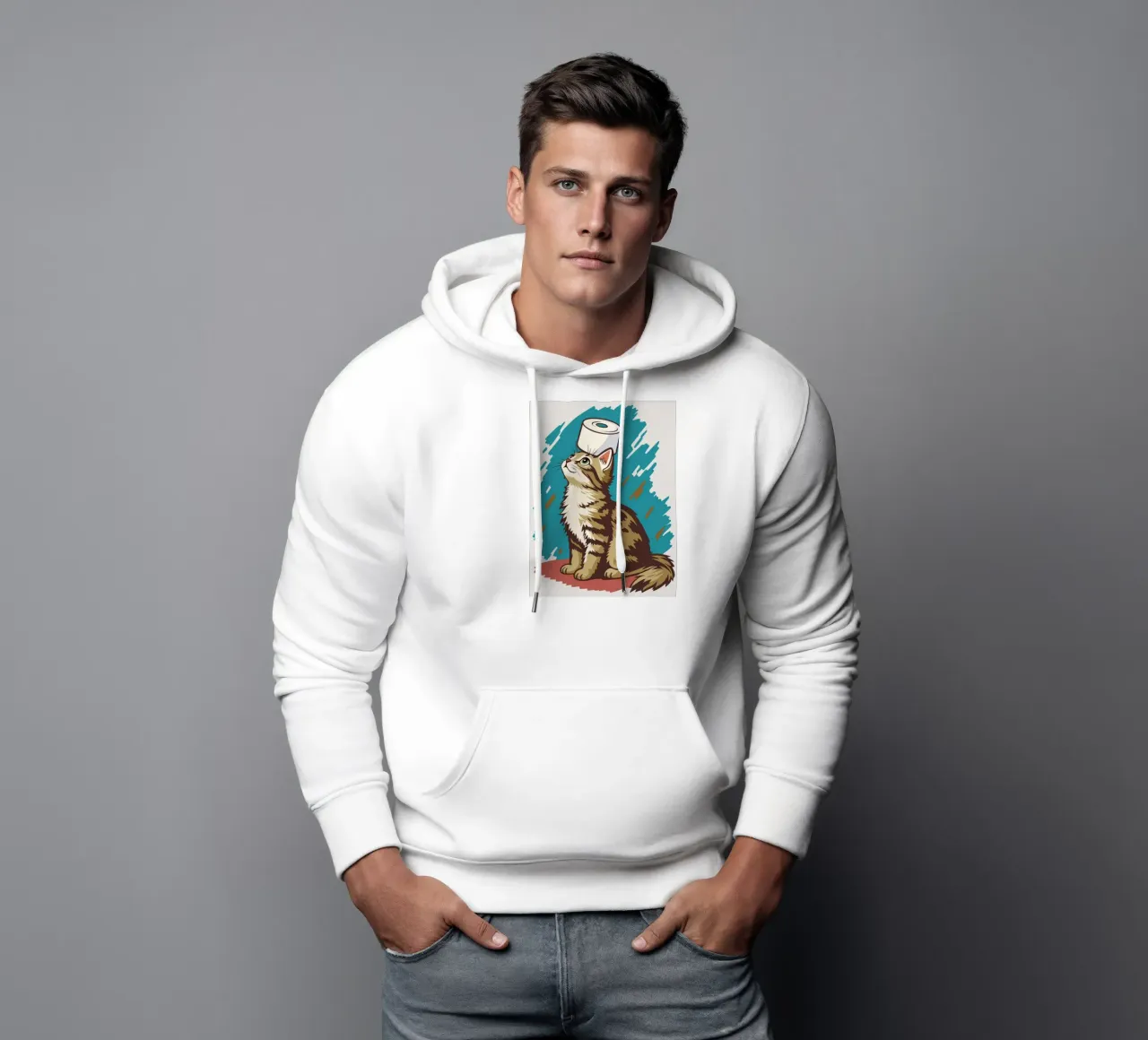Gatto con carta igienica in testa felpa con cappuccio da JoyWalkerShop
