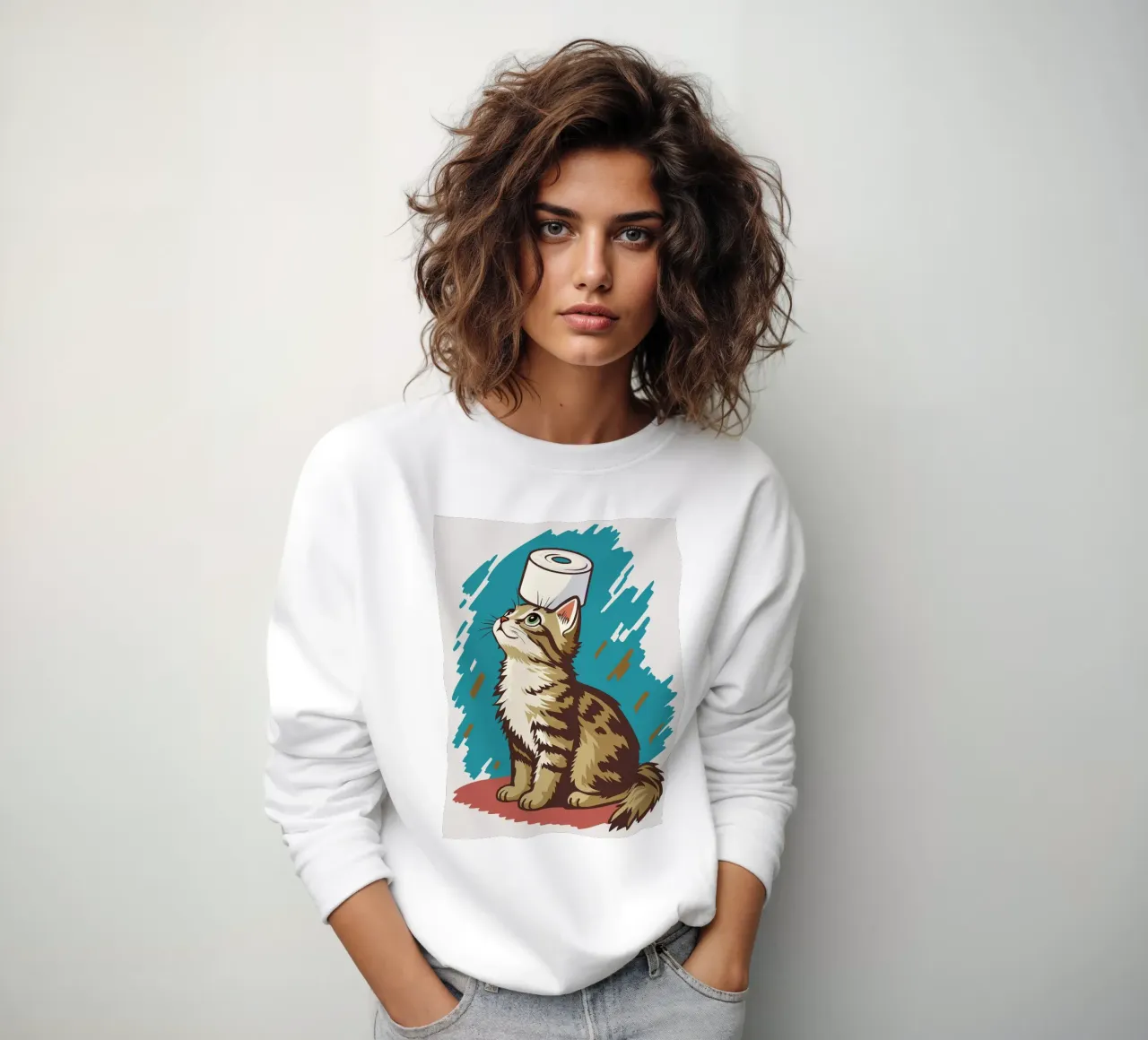 Gatto con carta igienica in testa felpa da JoyWalkerShop