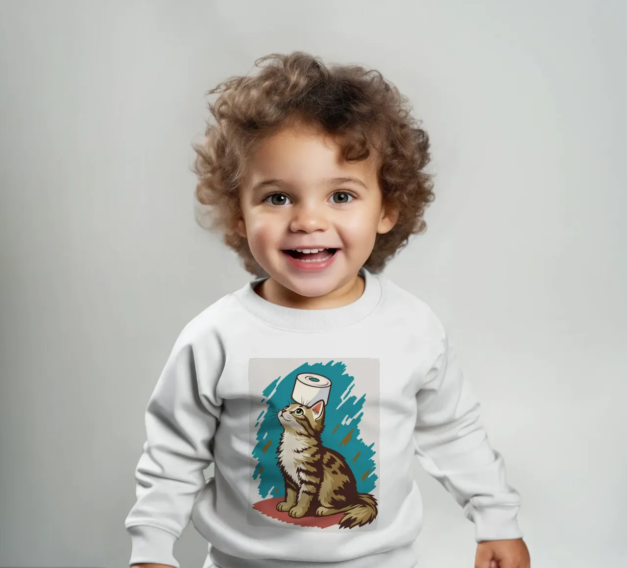 Gatto con carta igienica in testa felpa neonato da JoyWalkerShop