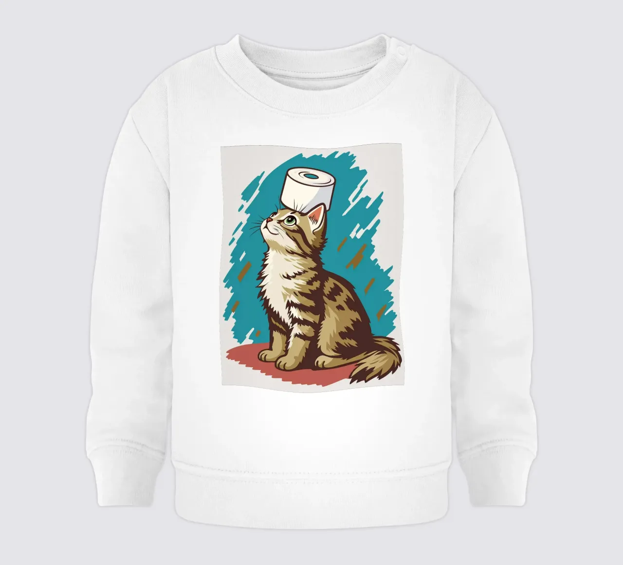 Gatto con carta igienica in testa felpa neonato da JoyWalkerShop