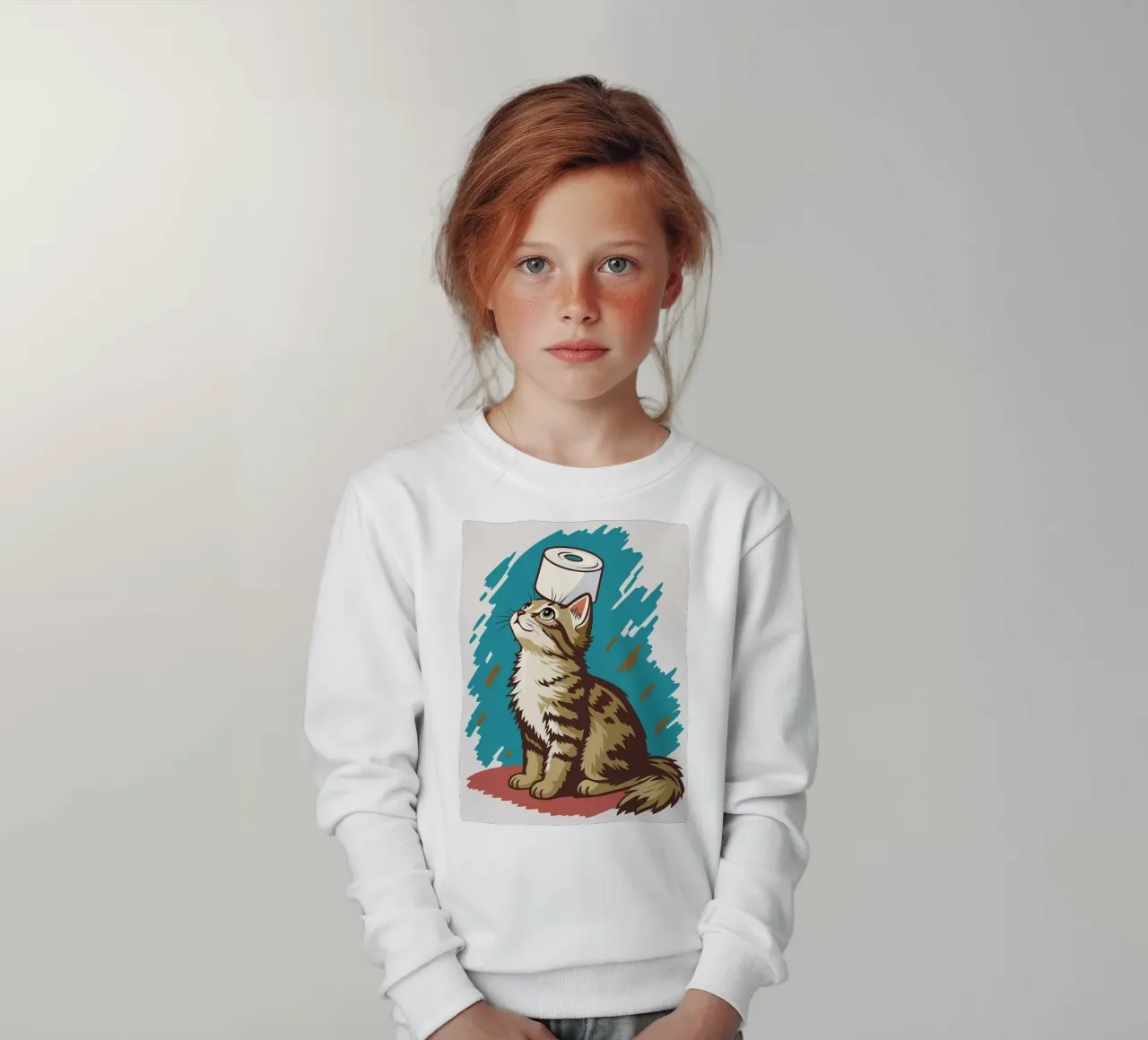 Gatto con carta igienica in testa felpa bambino da JoyWalkerShop