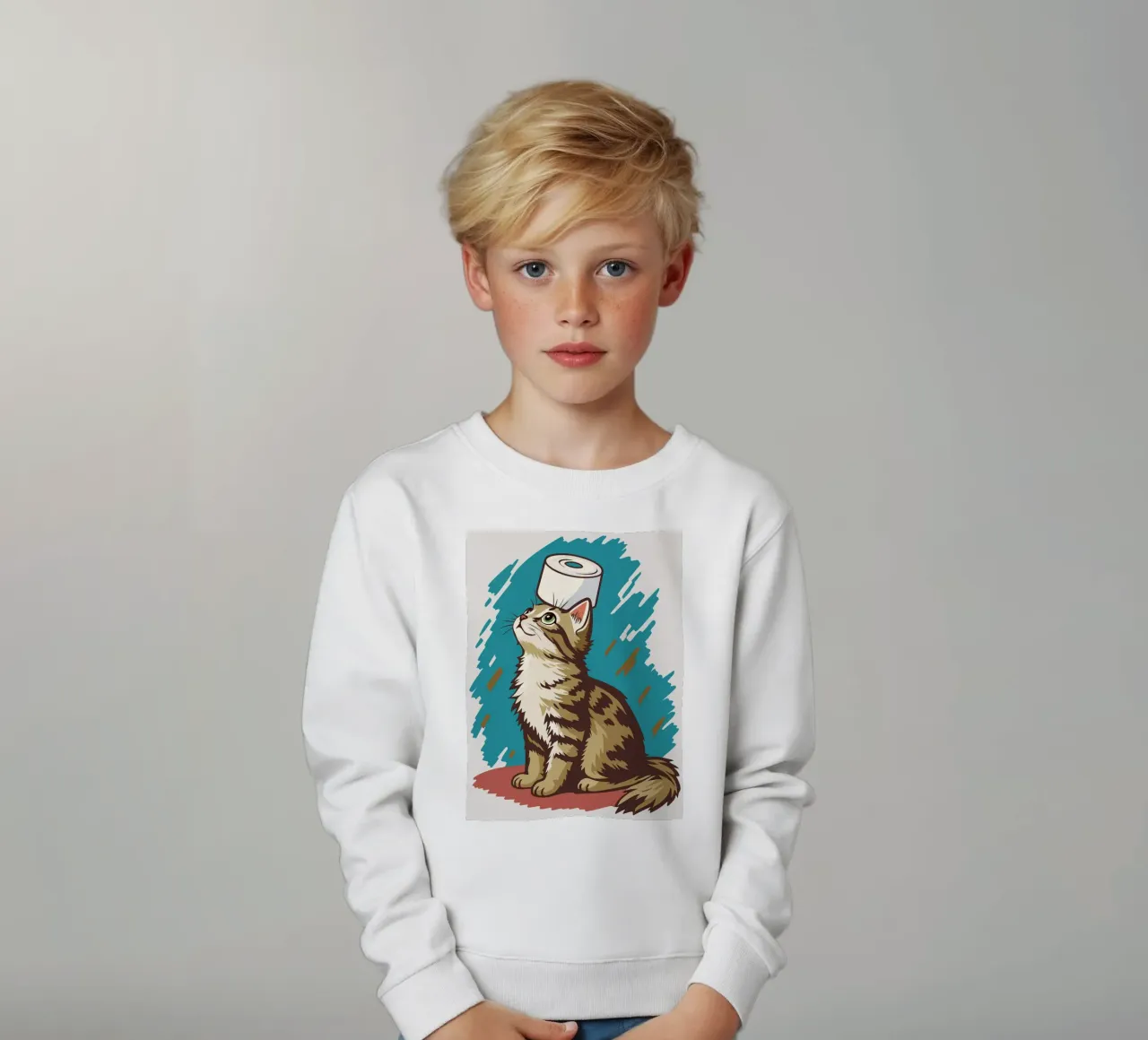 Gatto con carta igienica in testa felpa bambino da JoyWalkerShop