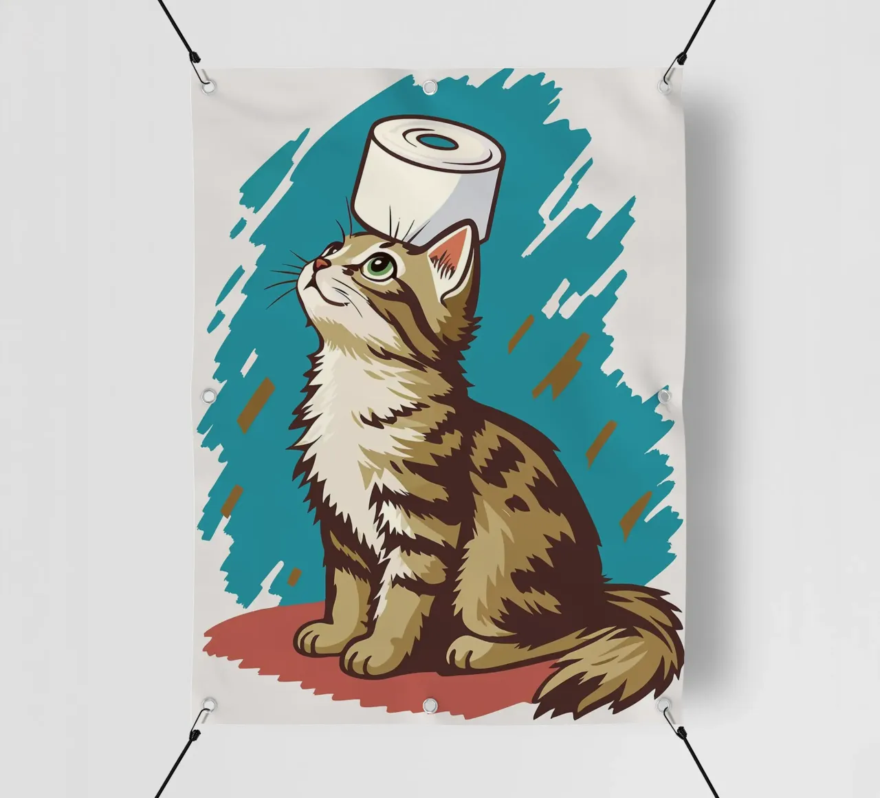 Gatto con carta igienica in testa telo in pvc da JoyWalkerShop