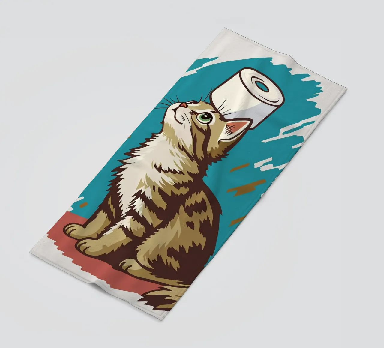 Gatto con carta igienica in testa telo mare da JoyWalkerShop