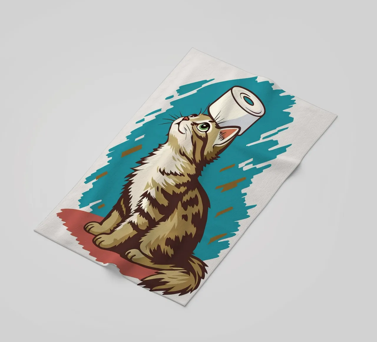 Gatto con carta igienica in testa telo mare da JoyWalkerShop