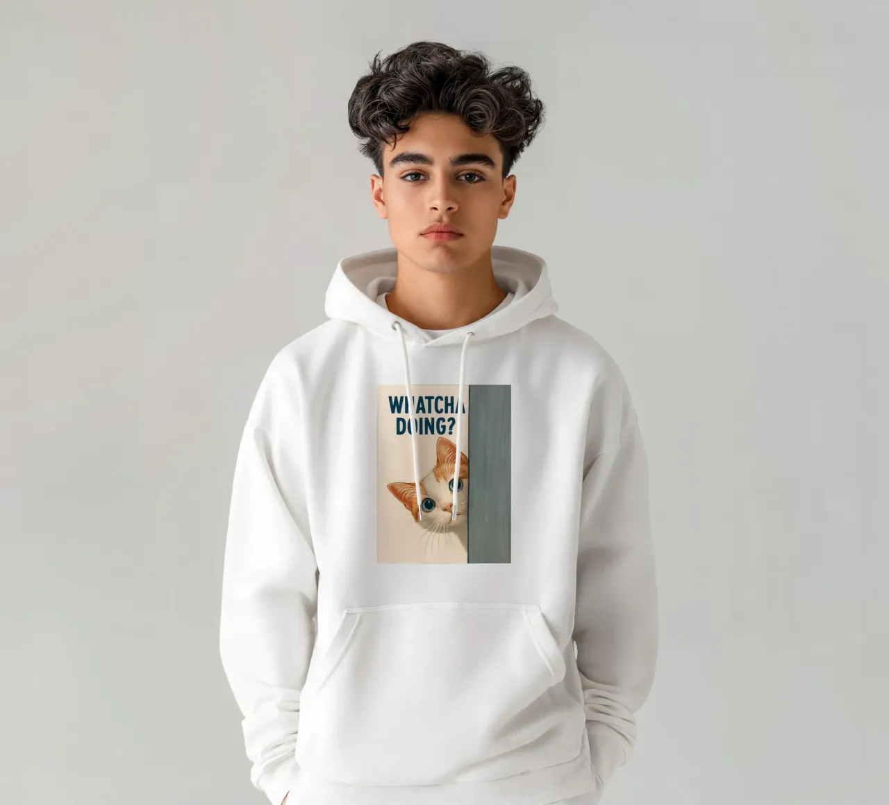 Whatcha Doing_ Gato Curioso Curioseando sudadera con capucha de JoyWalkerShop