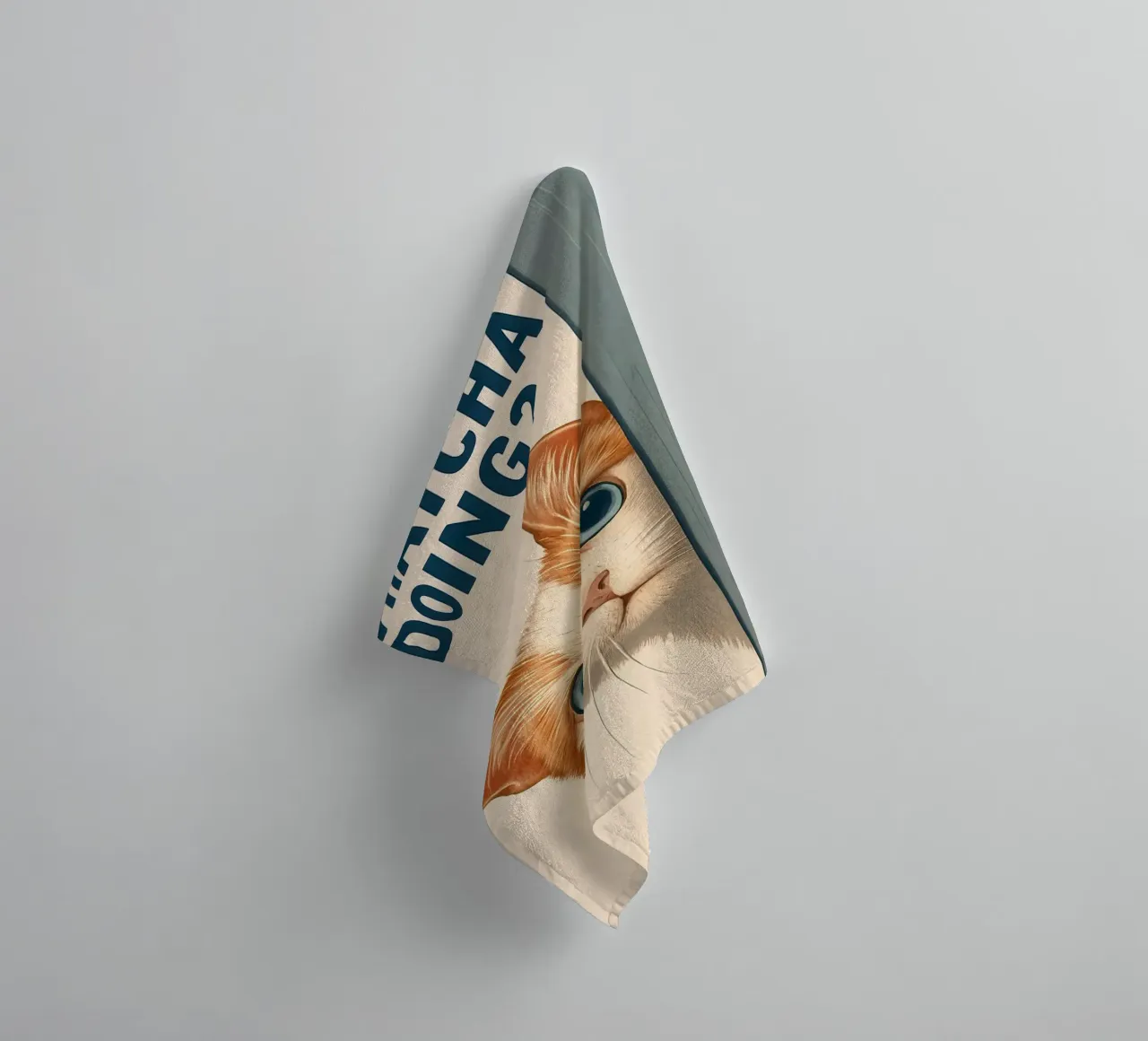 Whatcha Doing_ Curious Cat Peeking towel by JoyWalkerShop