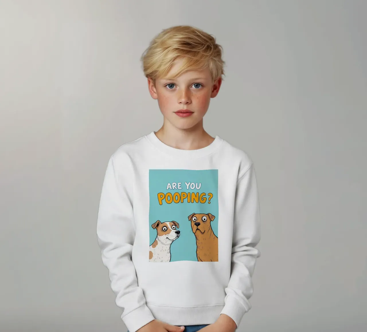 Perros graciosos haciendo caca Pregunta sudadera para niño de JoyWalkerShop