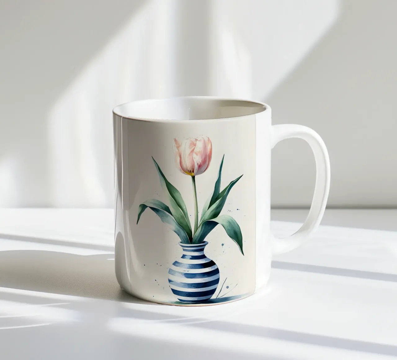 Pittura digitale minimalista di tulipani in vaso tazza in ceramica da Bloom And Brush