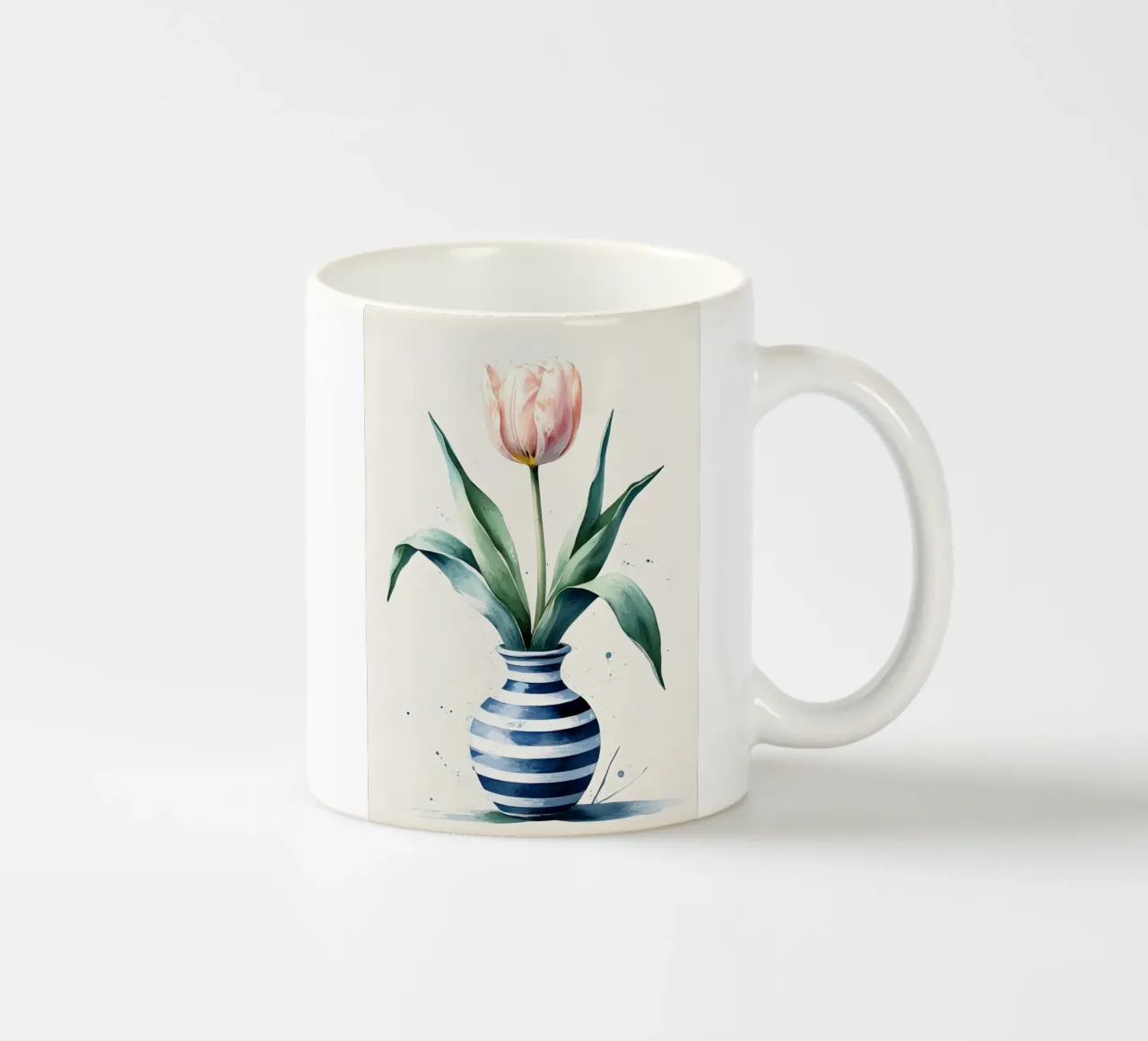 Pittura digitale minimalista di tulipani in vaso tazza in ceramica da Bloom And Brush