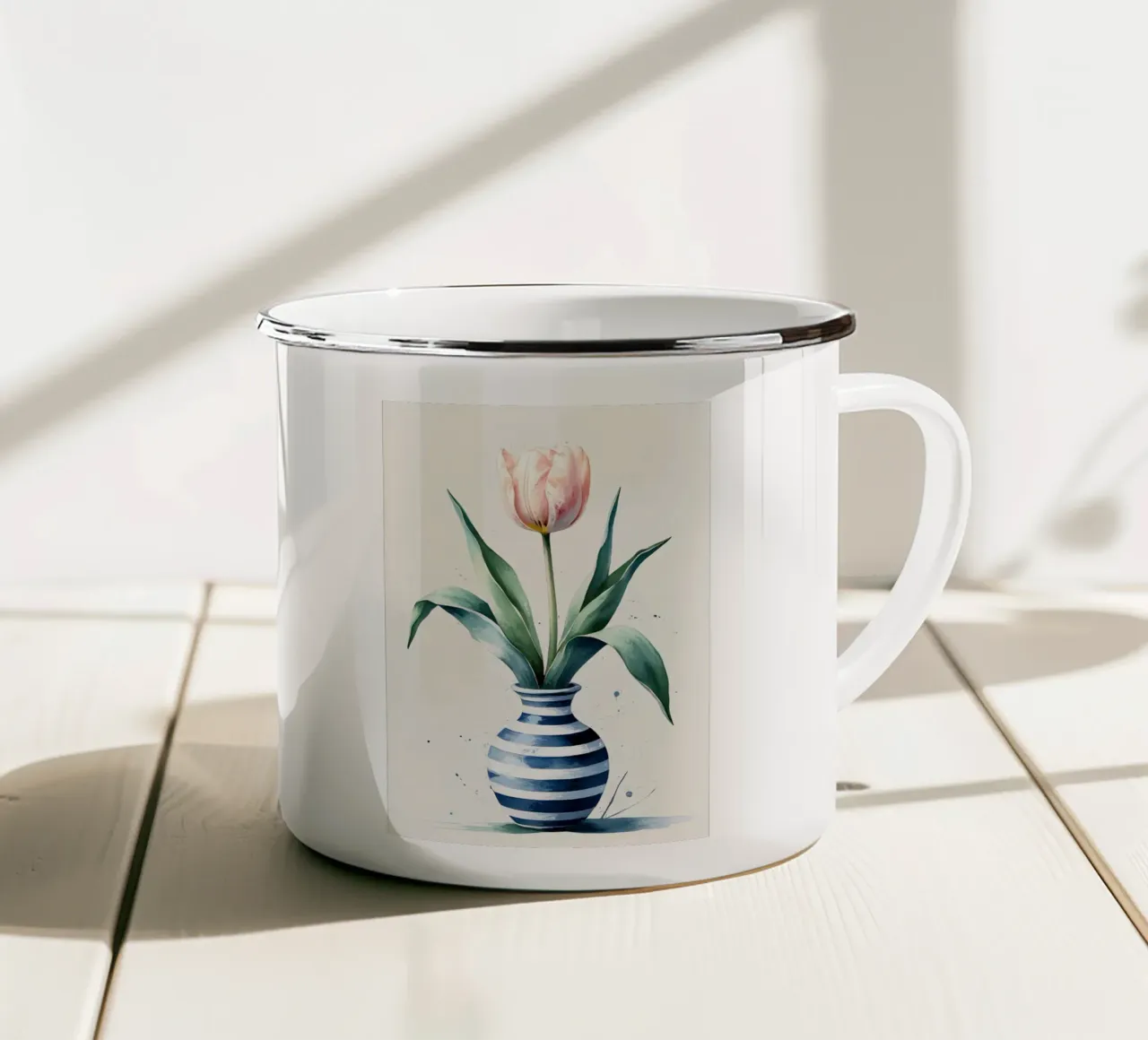 Pittura digitale minimalista di tulipani in vaso tazza in smalto da Bloom And Brush