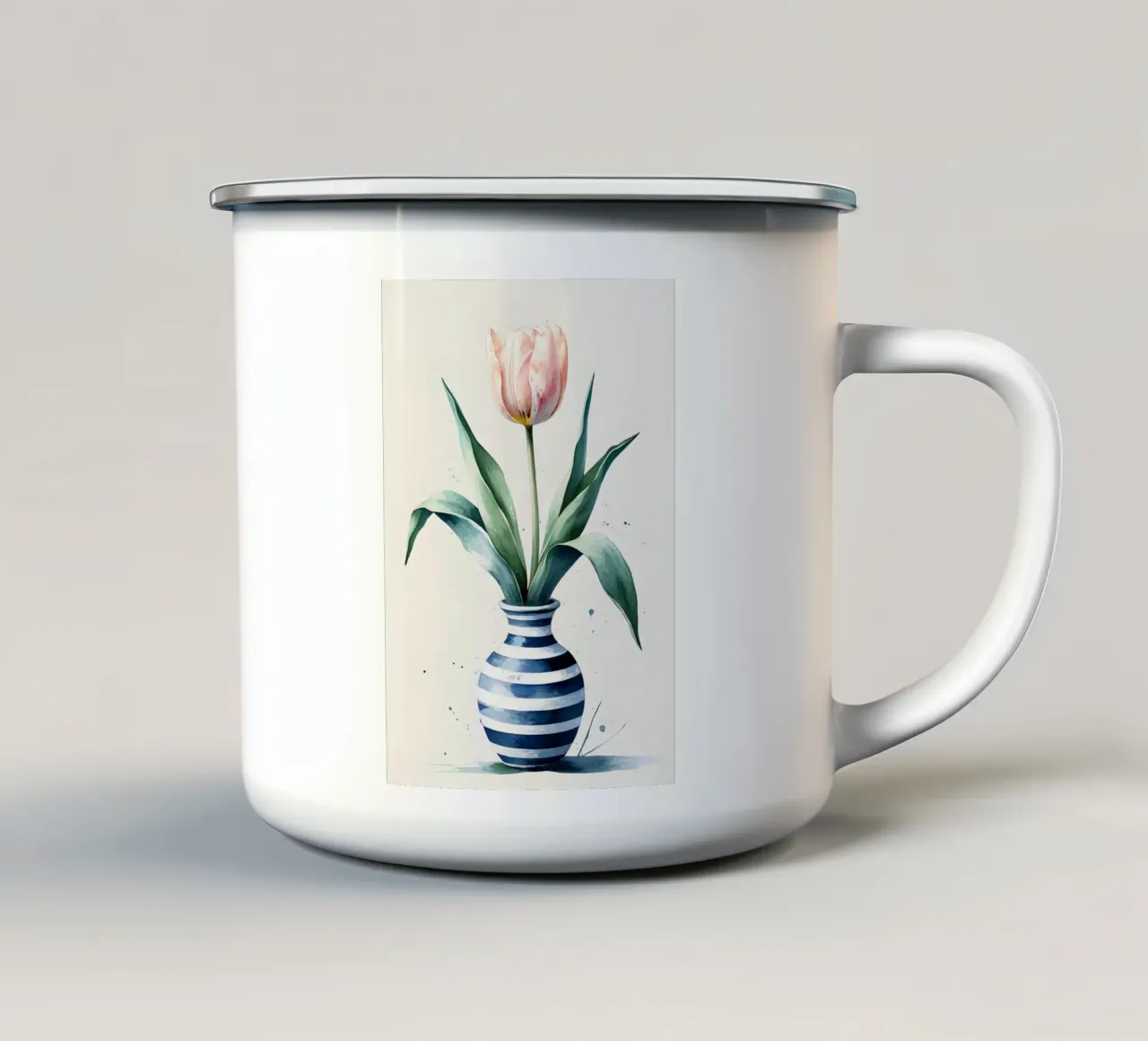 Pittura digitale minimalista di tulipani in vaso tazza in smalto da Bloom And Brush