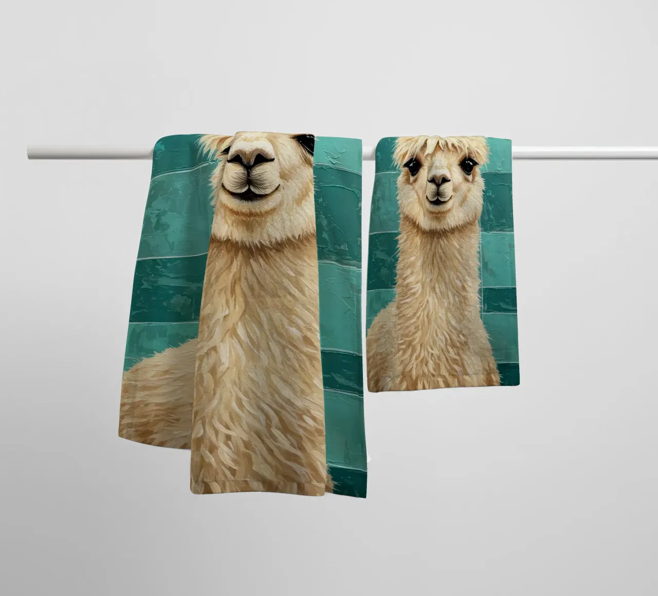 Lama met wc-hoed Schilderen badhanddoek van JoyWalkerShop