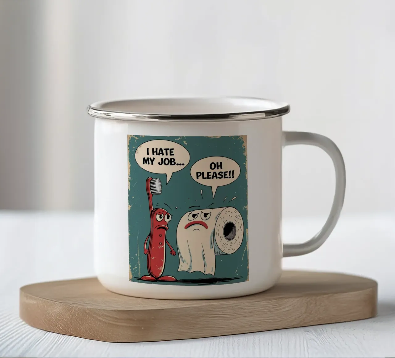 Spazzolino e carta igienica a fumetti tazza in smalto da JoyWalkerShop