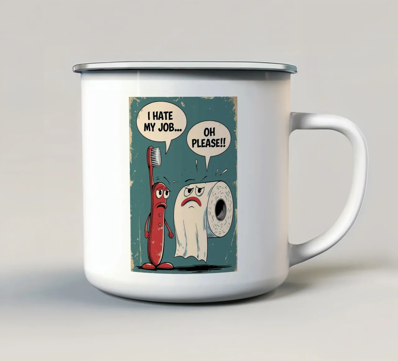 Spazzolino e carta igienica a fumetti tazza in smalto da JoyWalkerShop