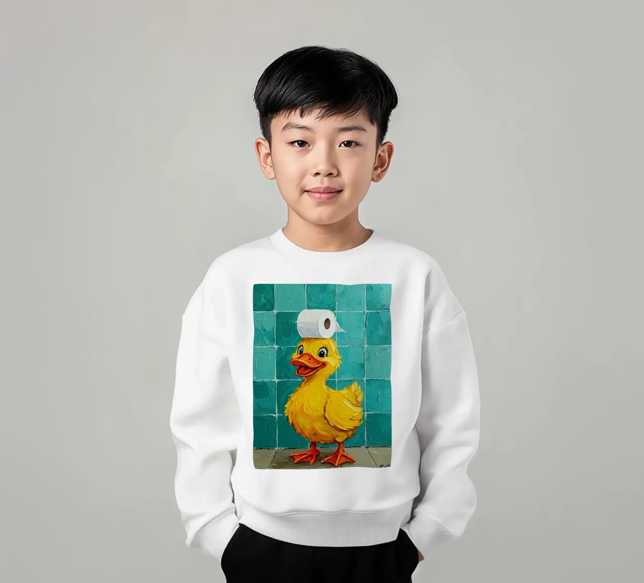 Anatra con carta igienica in testa felpa bambino da JoyWalkerShop