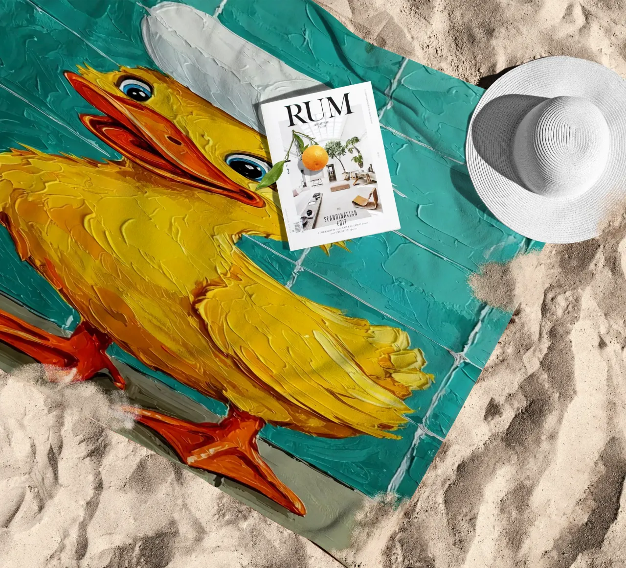 Anatra con carta igienica in testa telo mare da JoyWalkerShop
