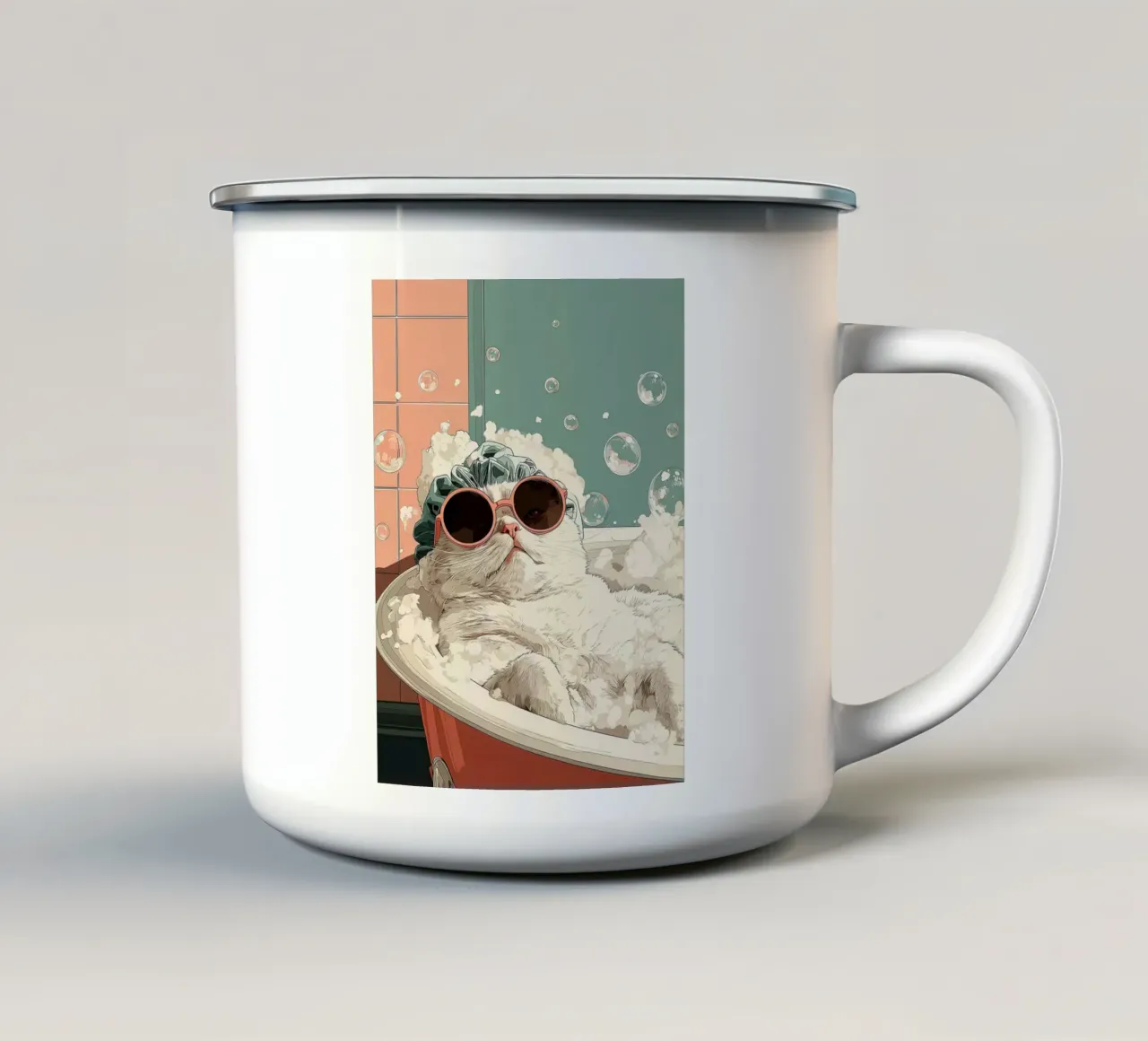 Royalty badkuip - Retro kat ontspant in stijl emaille mok van JoyWalkerShop