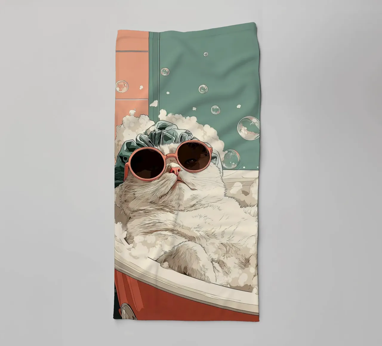 Bathtub Royalty – Retro Cat Relaxing in Style towel by JoyWalkerShop