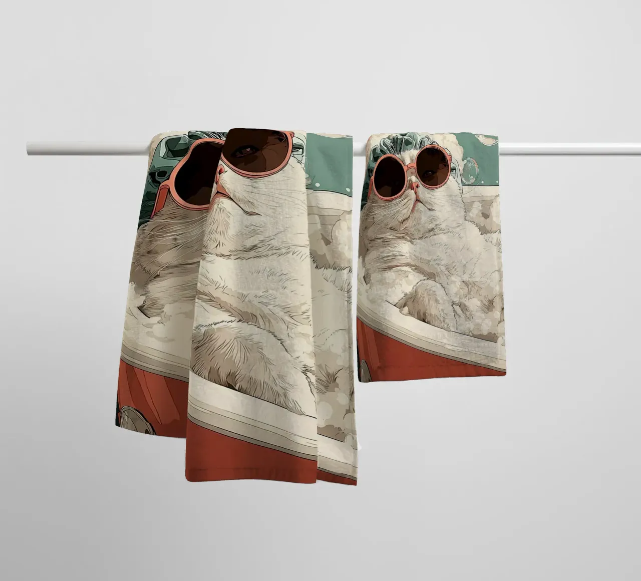 Bathtub Royalty – Retro Cat Relaxing in Style towel by JoyWalkerShop