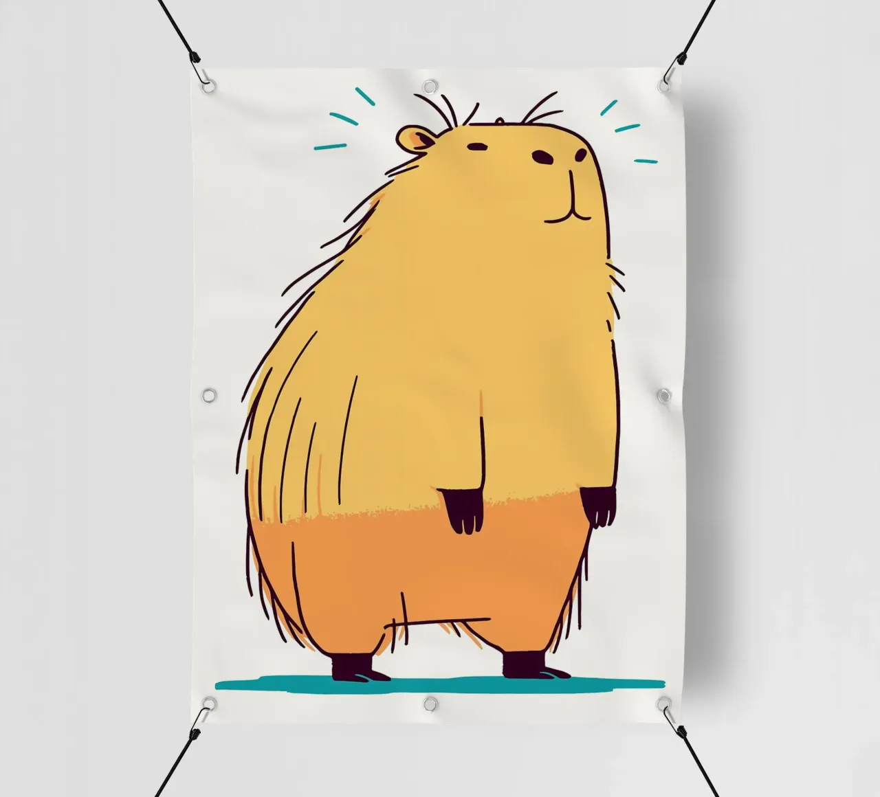 Illustrazione di un simpatico capibara telo in pvc da JoyWalkerShop
