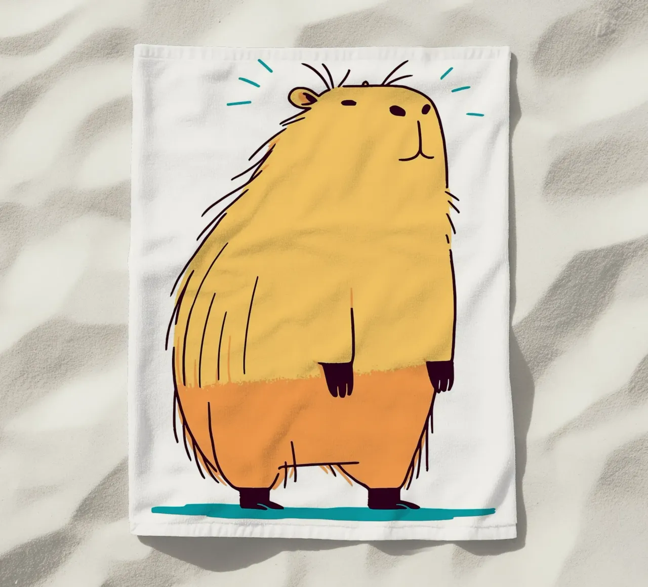 Illustrazione di un simpatico capibara telo mare da JoyWalkerShop