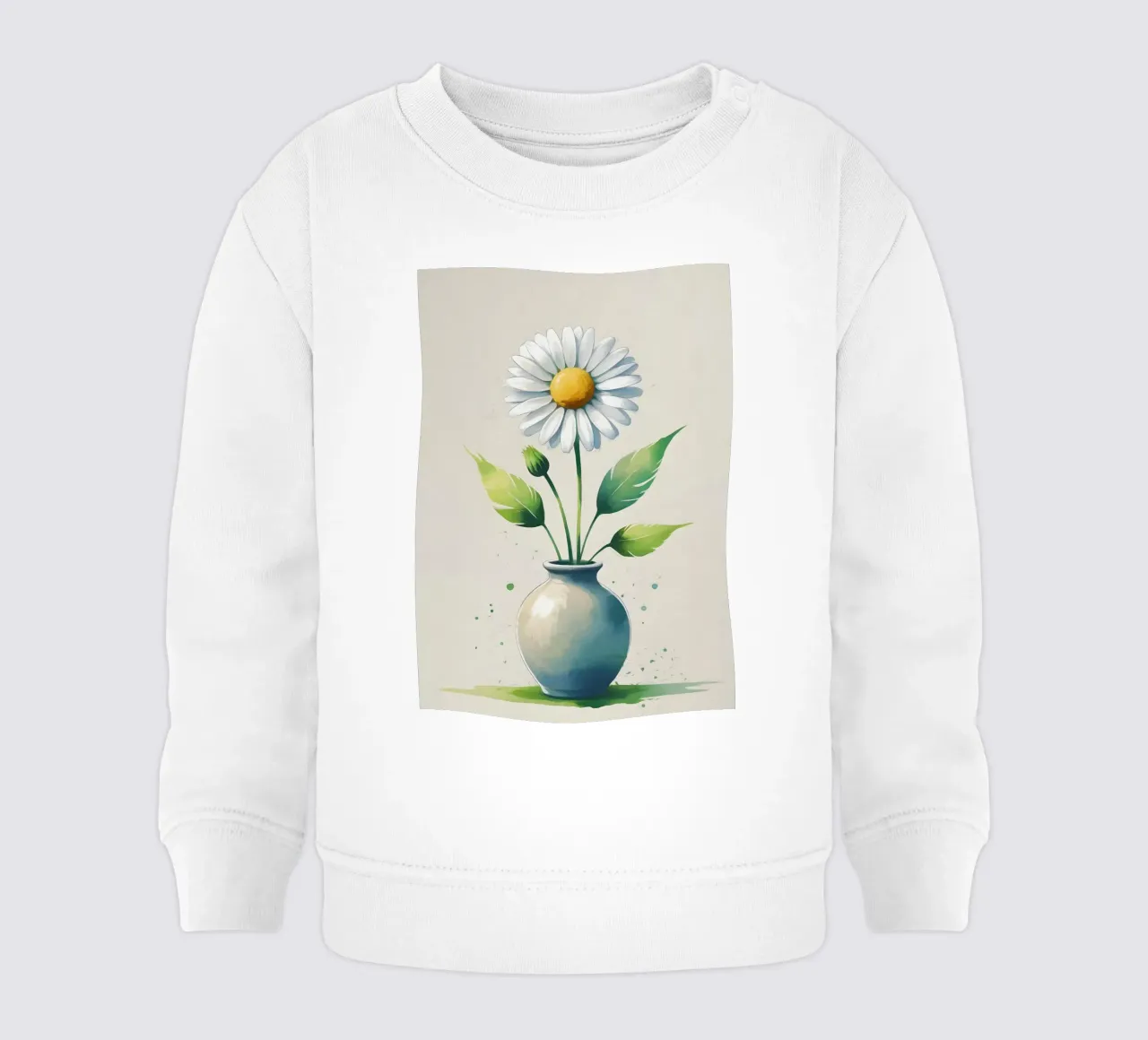 Pittura digitale minimalista di fiore di margherita in un vaso felpa neonato da Bloom And Brush