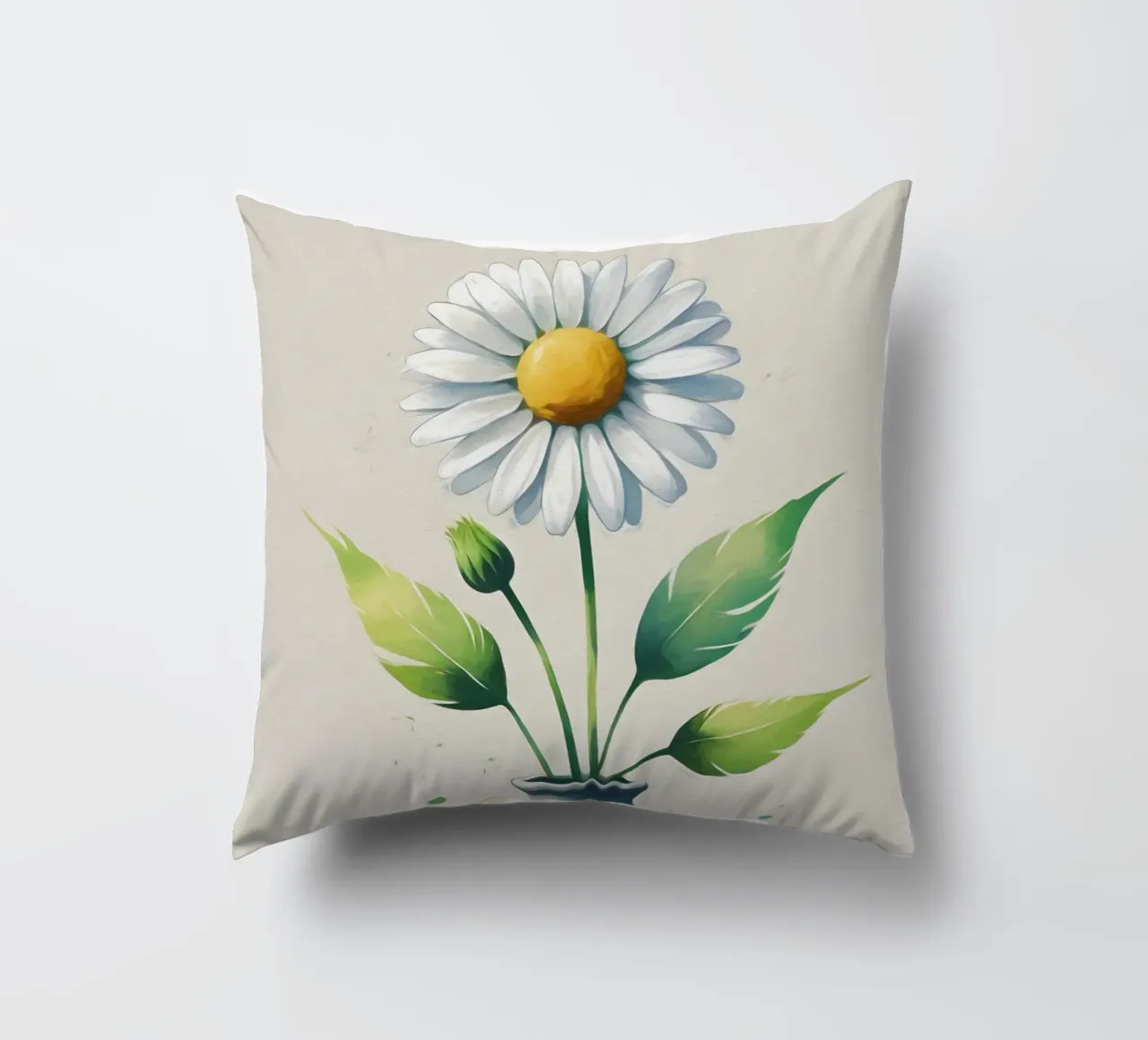 Pittura digitale minimalista di fiore di margherita in un vaso cuscino da Bloom And Brush