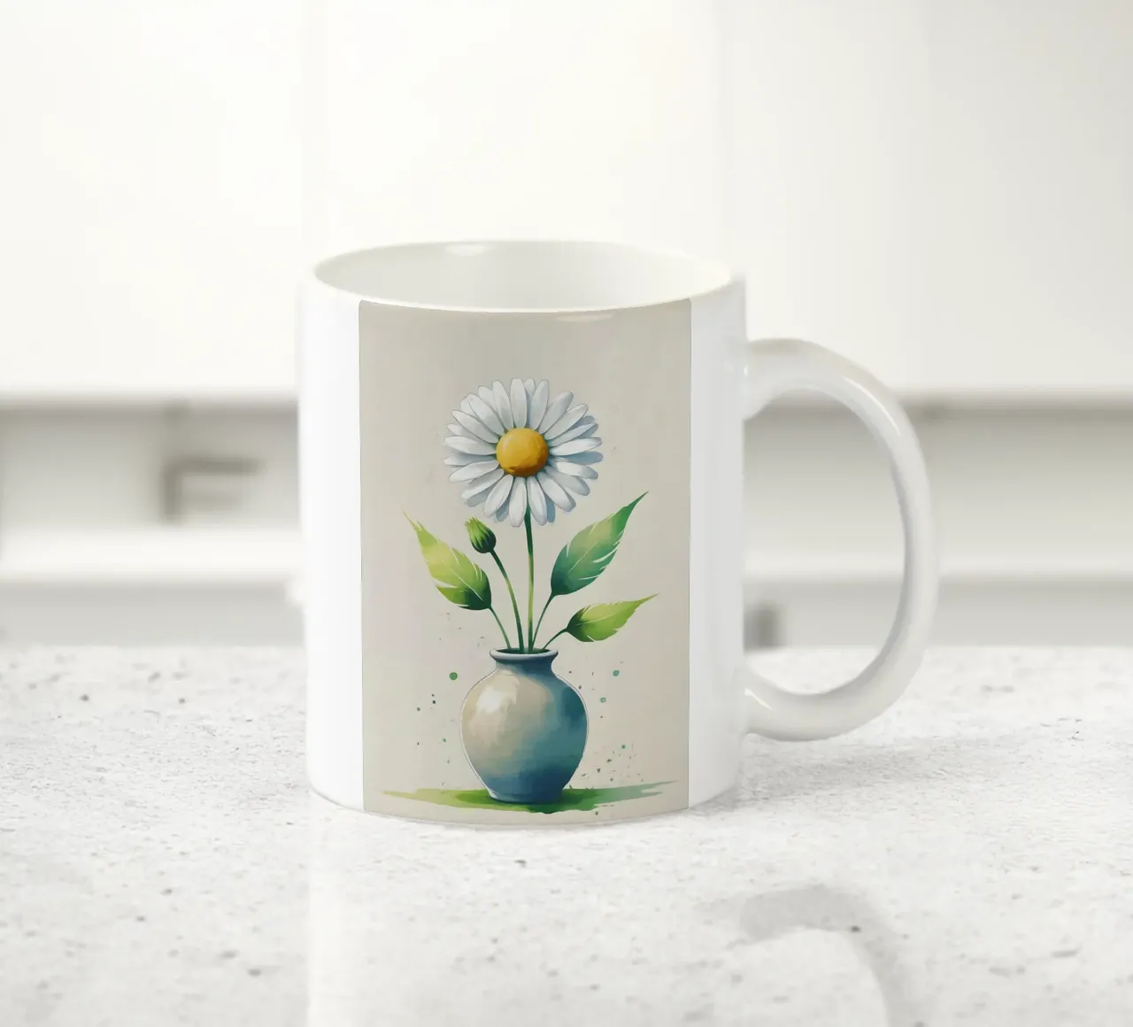 Pittura digitale minimalista di fiore di margherita in un vaso tazza in ceramica da Bloom And Brush