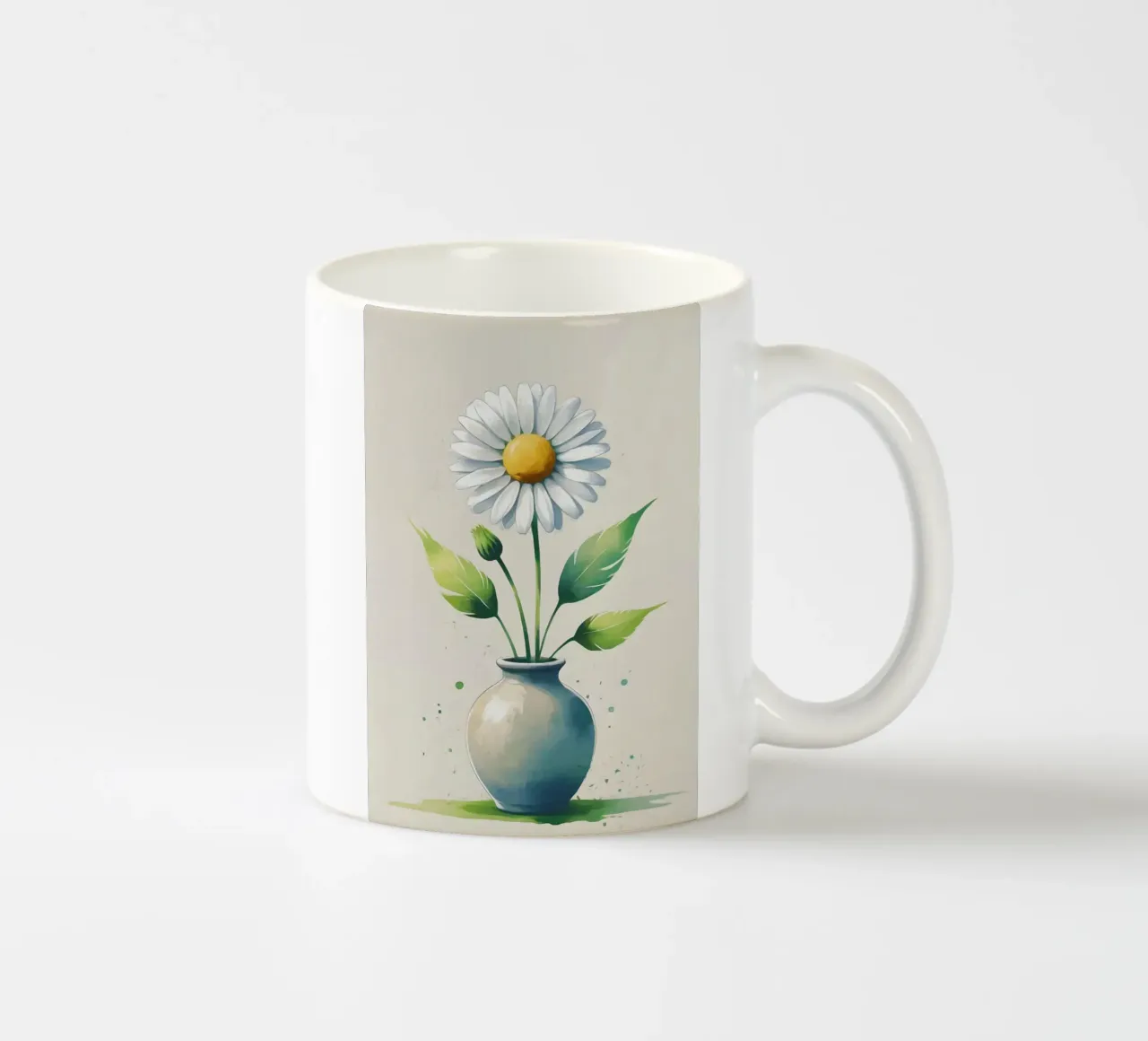 Pittura digitale minimalista di fiore di margherita in un vaso tazza in ceramica da Bloom And Brush
