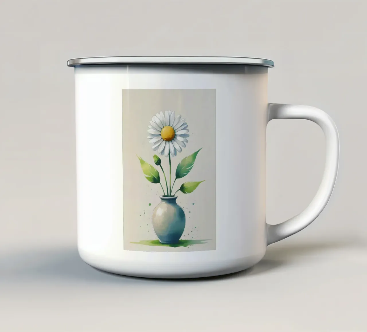 Pittura digitale minimalista di fiore di margherita in un vaso tazza in smalto da Bloom And Brush