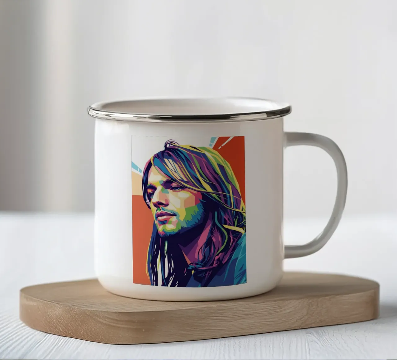 David Gilmour pop art colorata tazza in smalto da Hantamrata